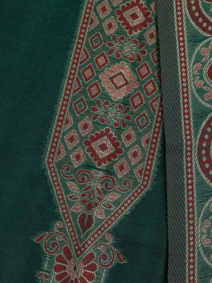 Green Chanderi Embroidered Unstitched Dress Material