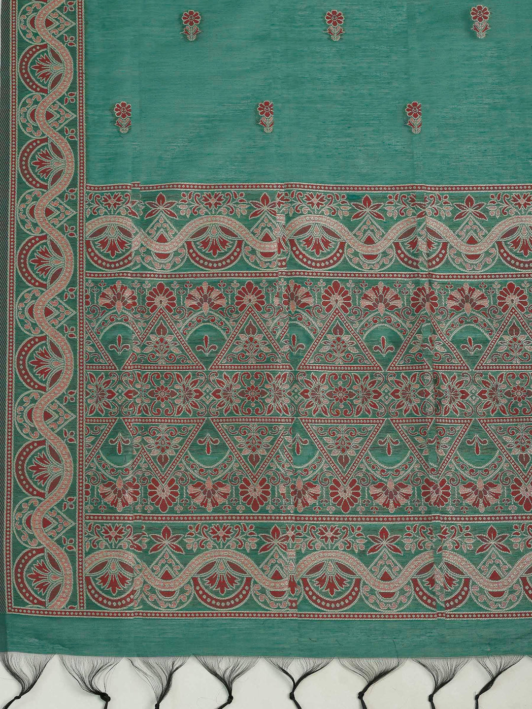 Green Chanderi Embroidered Unstitched Dress Material
