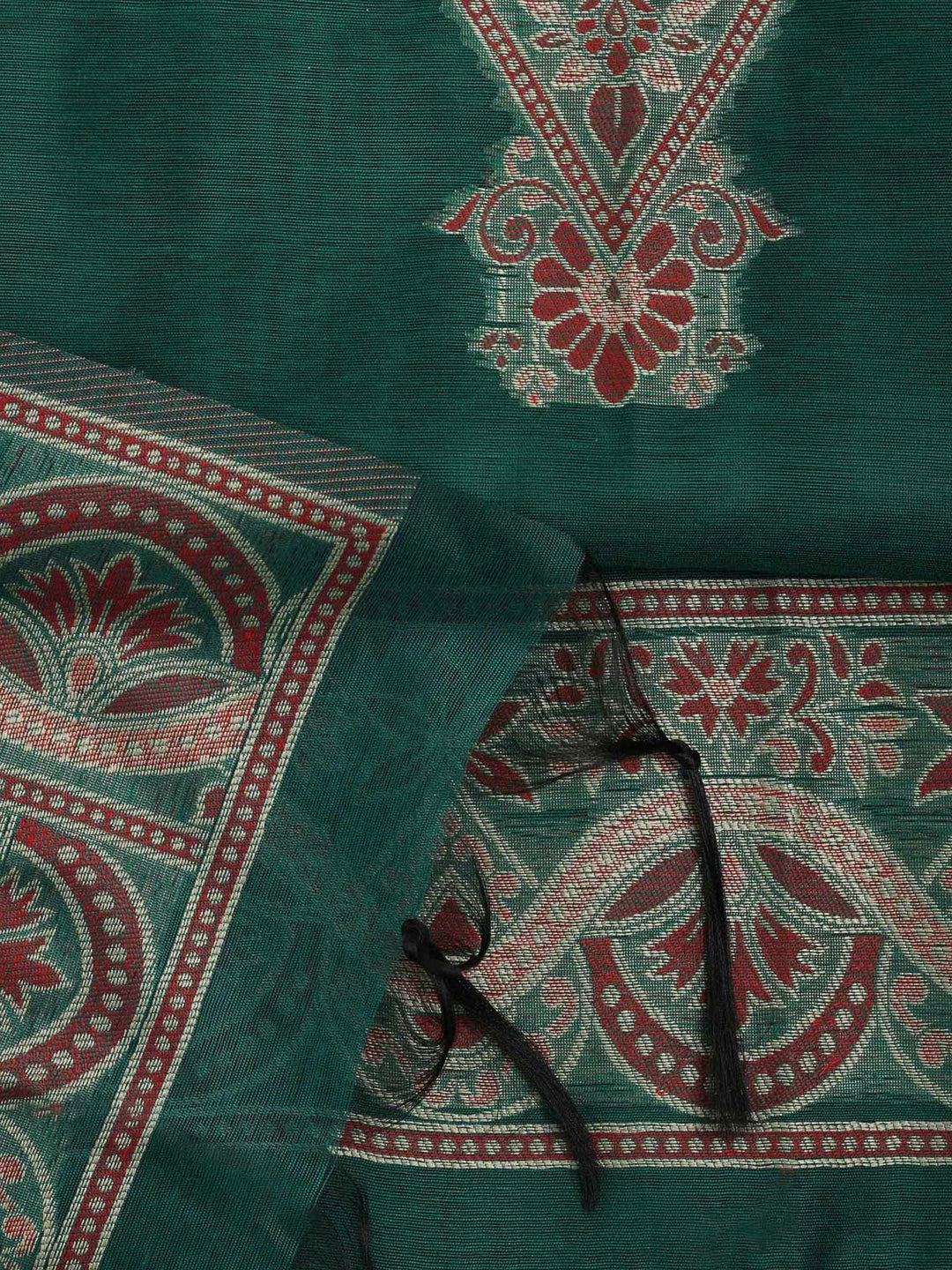 Green Chanderi Embroidered Unstitched Dress Material