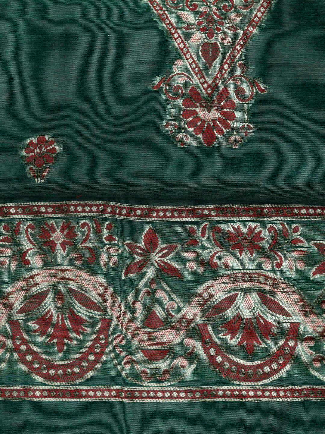 Green Chanderi Embroidered Unstitched Dress Material