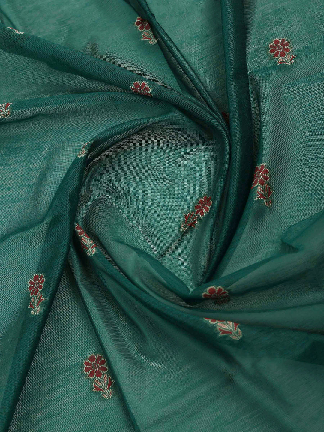 Green Chanderi Embroidered Unstitched Dress Material