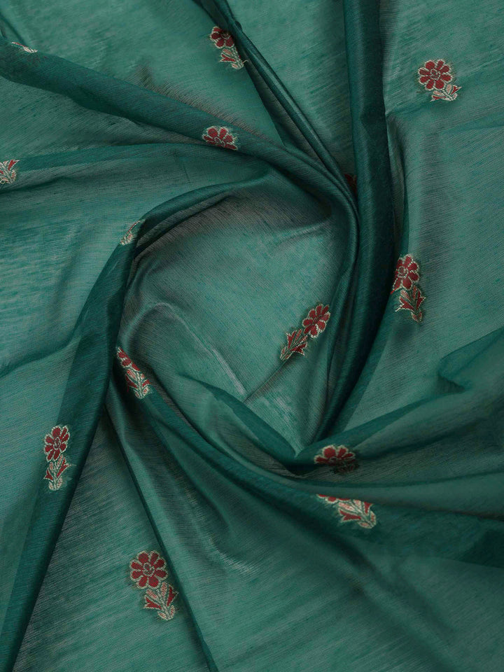 Green Chanderi Embroidered Unstitched Dress Material