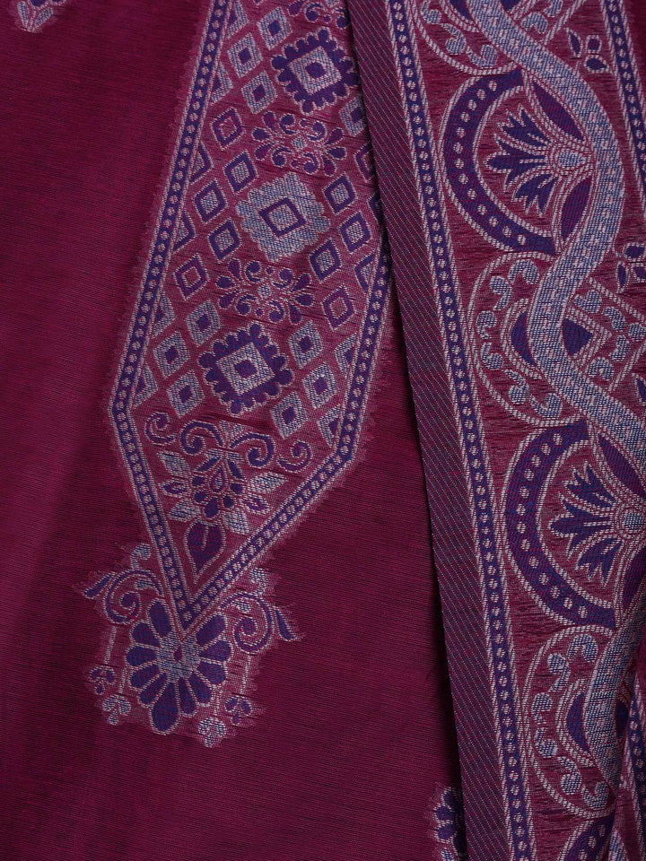 Magenta Chanderi Embroidered Unstitched Dress Material