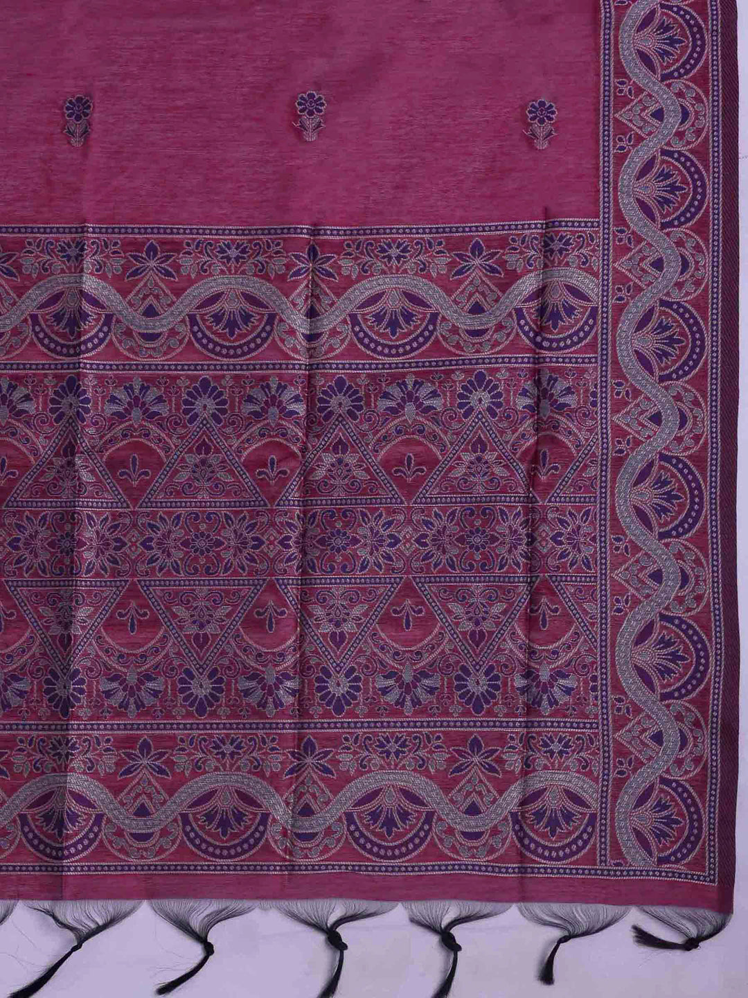Magenta Chanderi Embroidered Unstitched Dress Material