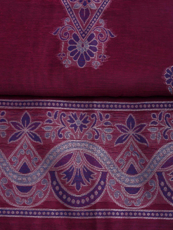 Magenta Chanderi Embroidered Unstitched Dress Material