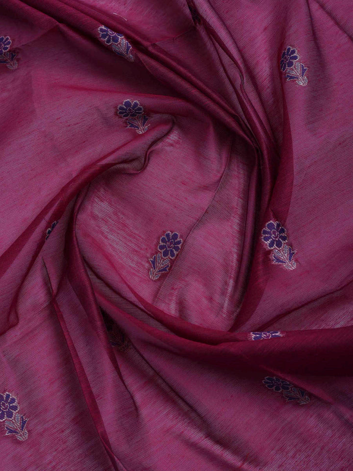 Magenta Chanderi Embroidered Unstitched Dress Material