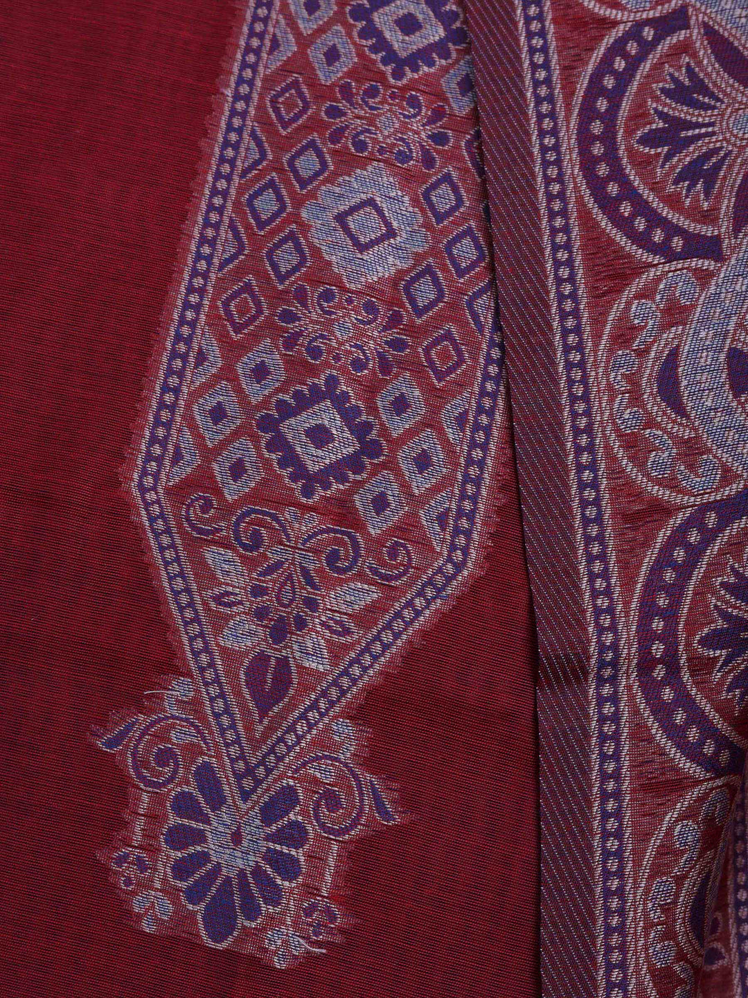 Maroon Chanderi Embroidered Unstitched Dress Material