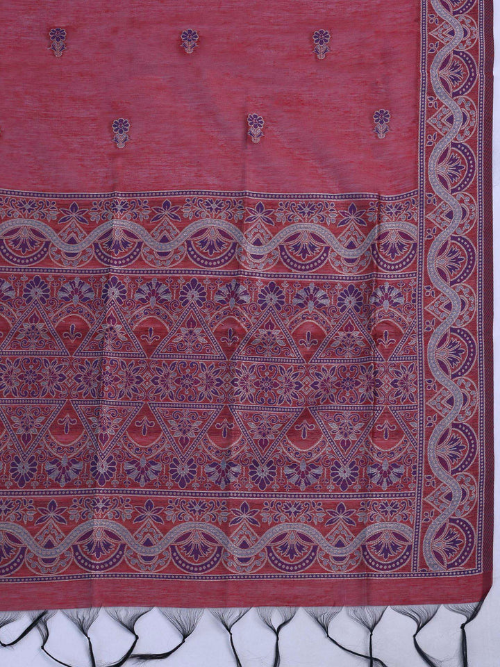 Maroon Chanderi Embroidered Unstitched Dress Material
