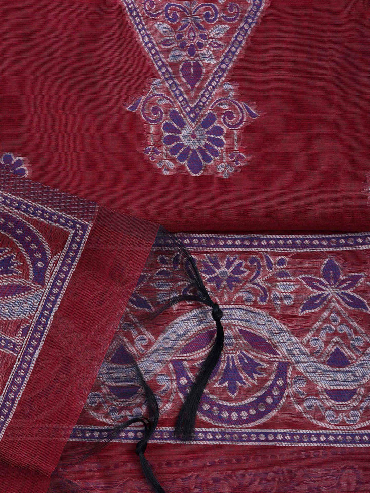Maroon Chanderi Embroidered Unstitched Dress Material