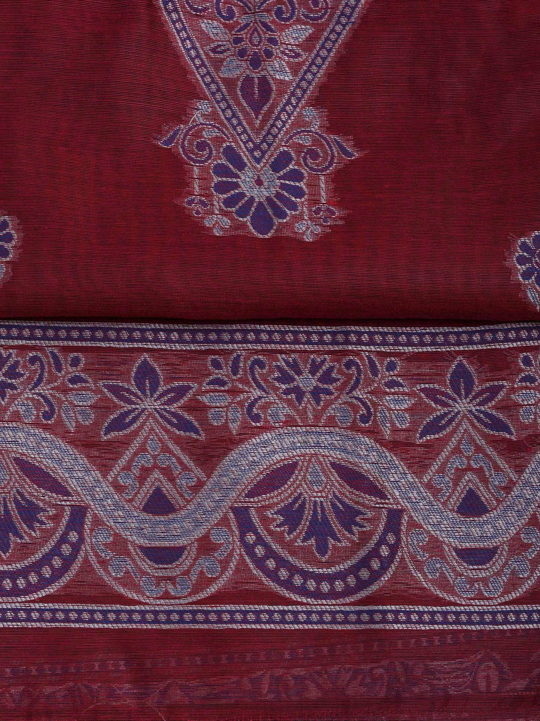 Maroon Chanderi Embroidered Unstitched Dress Material