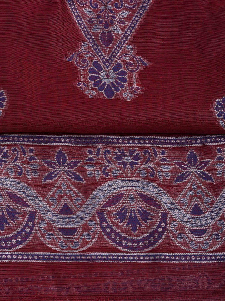 Maroon Chanderi Embroidered Unstitched Dress Material