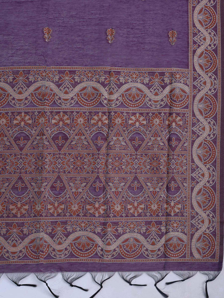 Purple Chanderi Embroidered Unstitched Dress Material