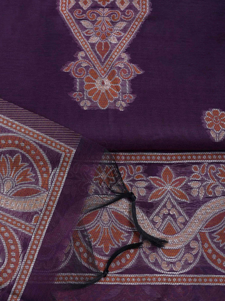 Purple Chanderi Embroidered Unstitched Dress Material