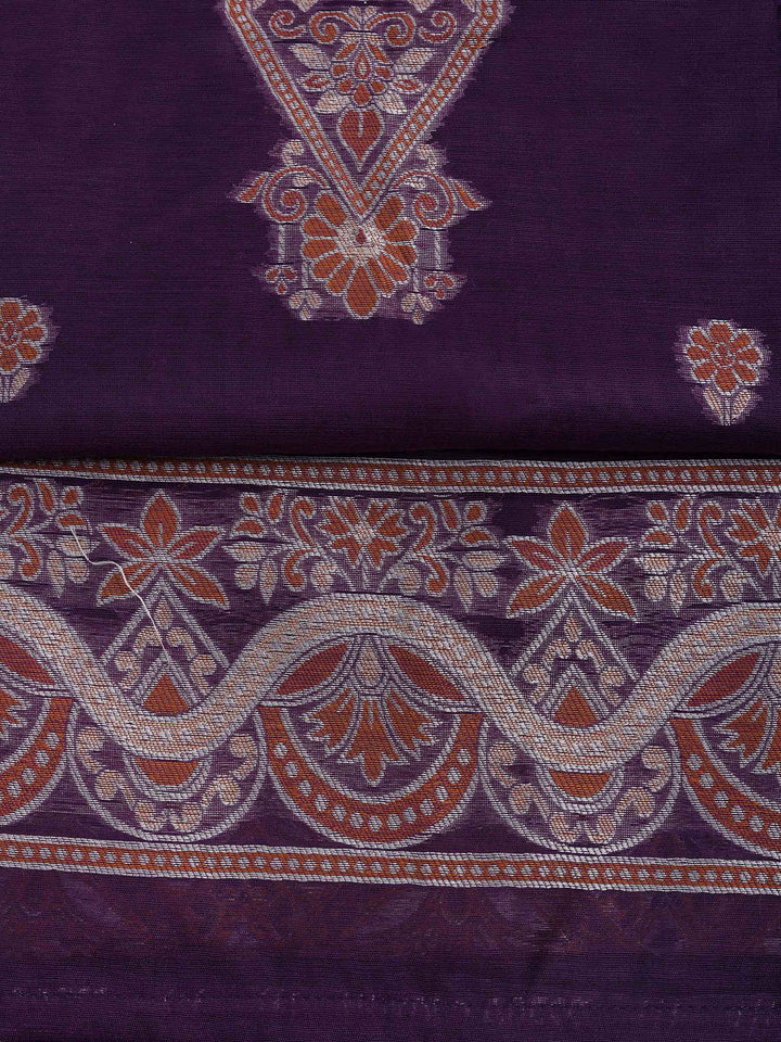 Purple Chanderi Embroidered Unstitched Dress Material