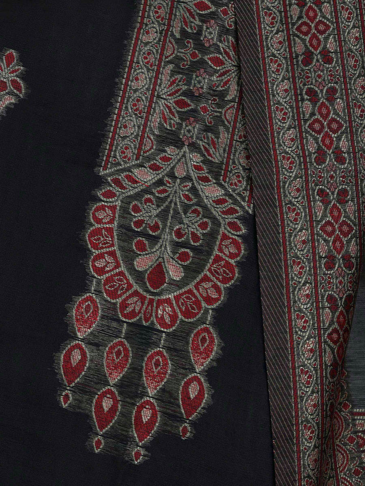 Black Chanderi Embroidered Unstitched Dress Material
