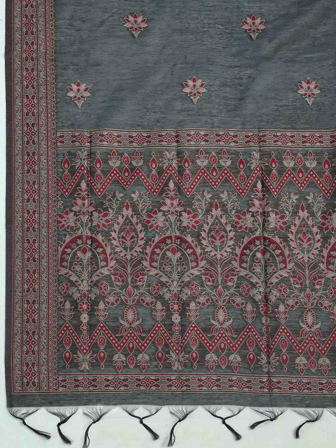 Black Chanderi Embroidered Unstitched Dress Material