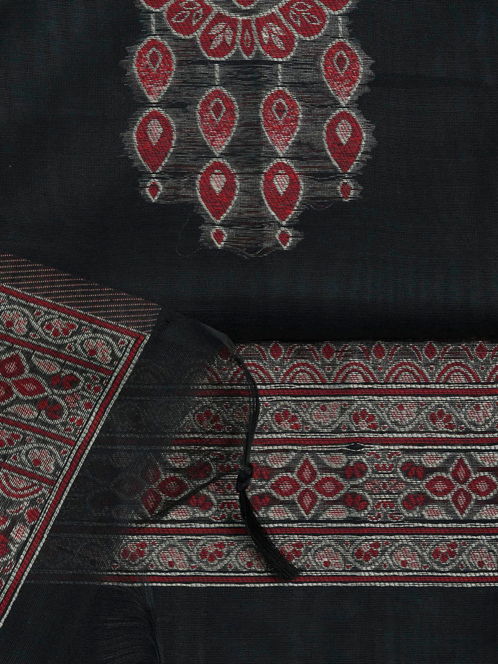 Black Chanderi Embroidered Unstitched Dress Material