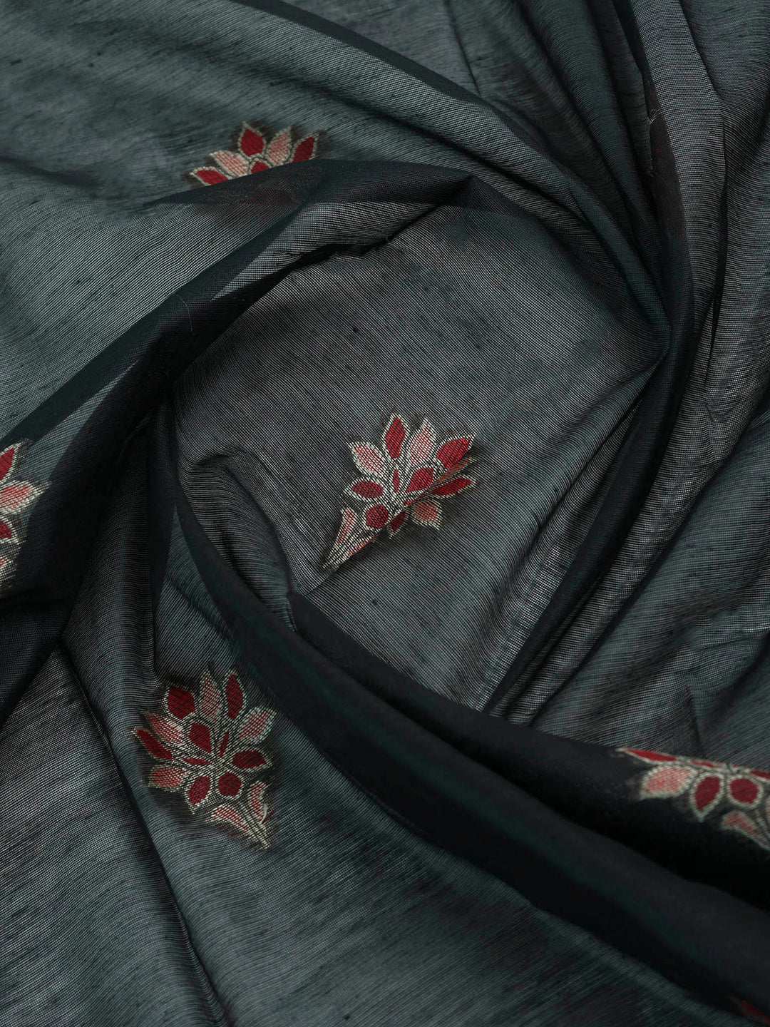Black Chanderi Embroidered Unstitched Dress Material