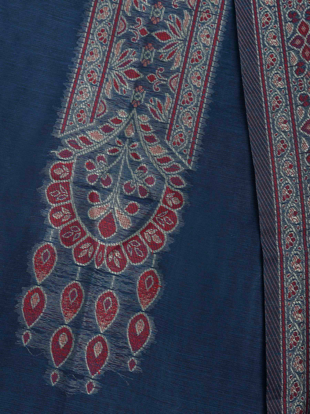 Blue Chanderi Embroidered Unstitched Dress Material