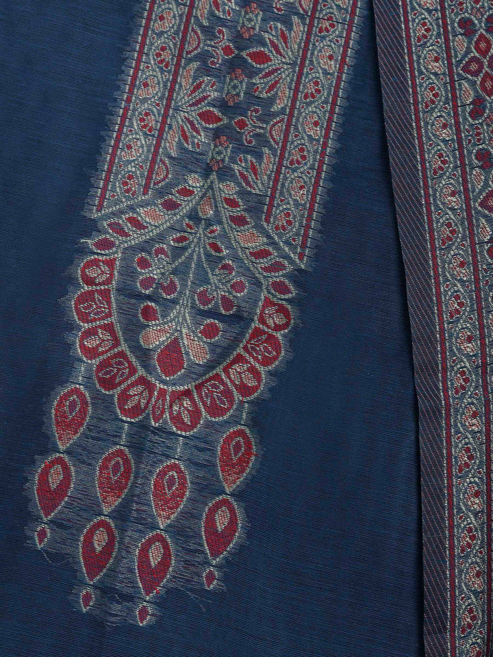 Blue Chanderi Embroidered Unstitched Dress Material