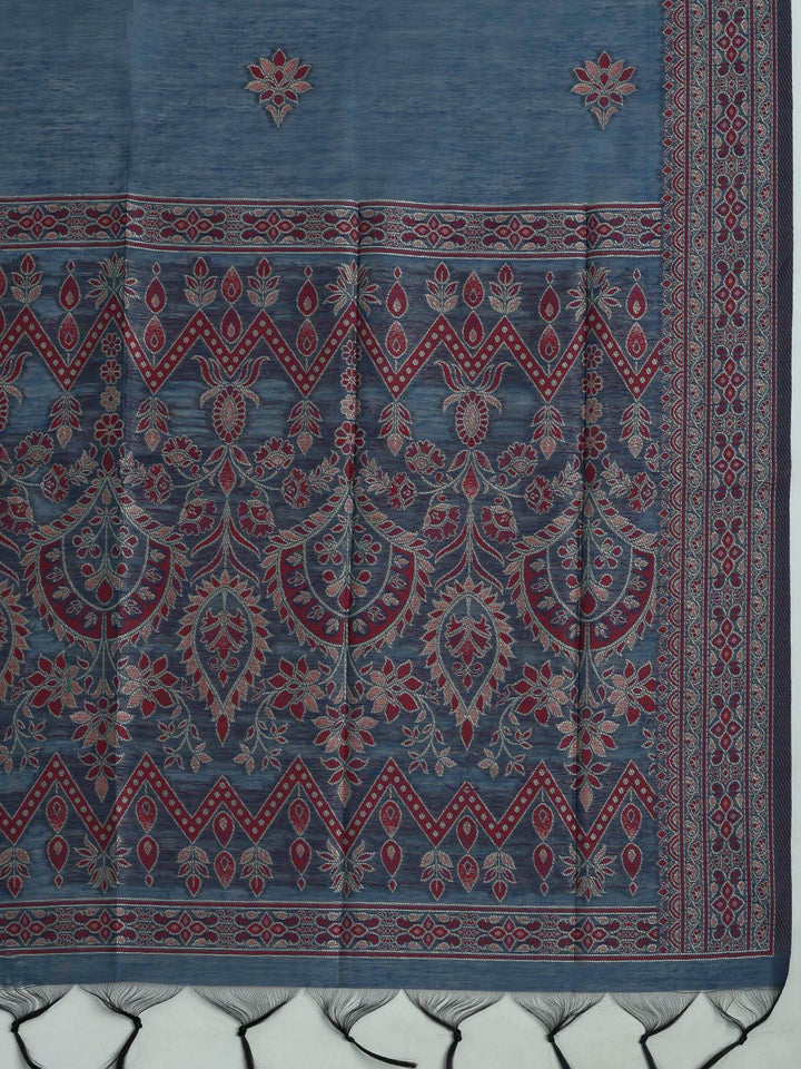 Blue Chanderi Embroidered Unstitched Dress Material