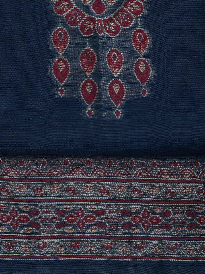Blue Chanderi Embroidered Unstitched Dress Material