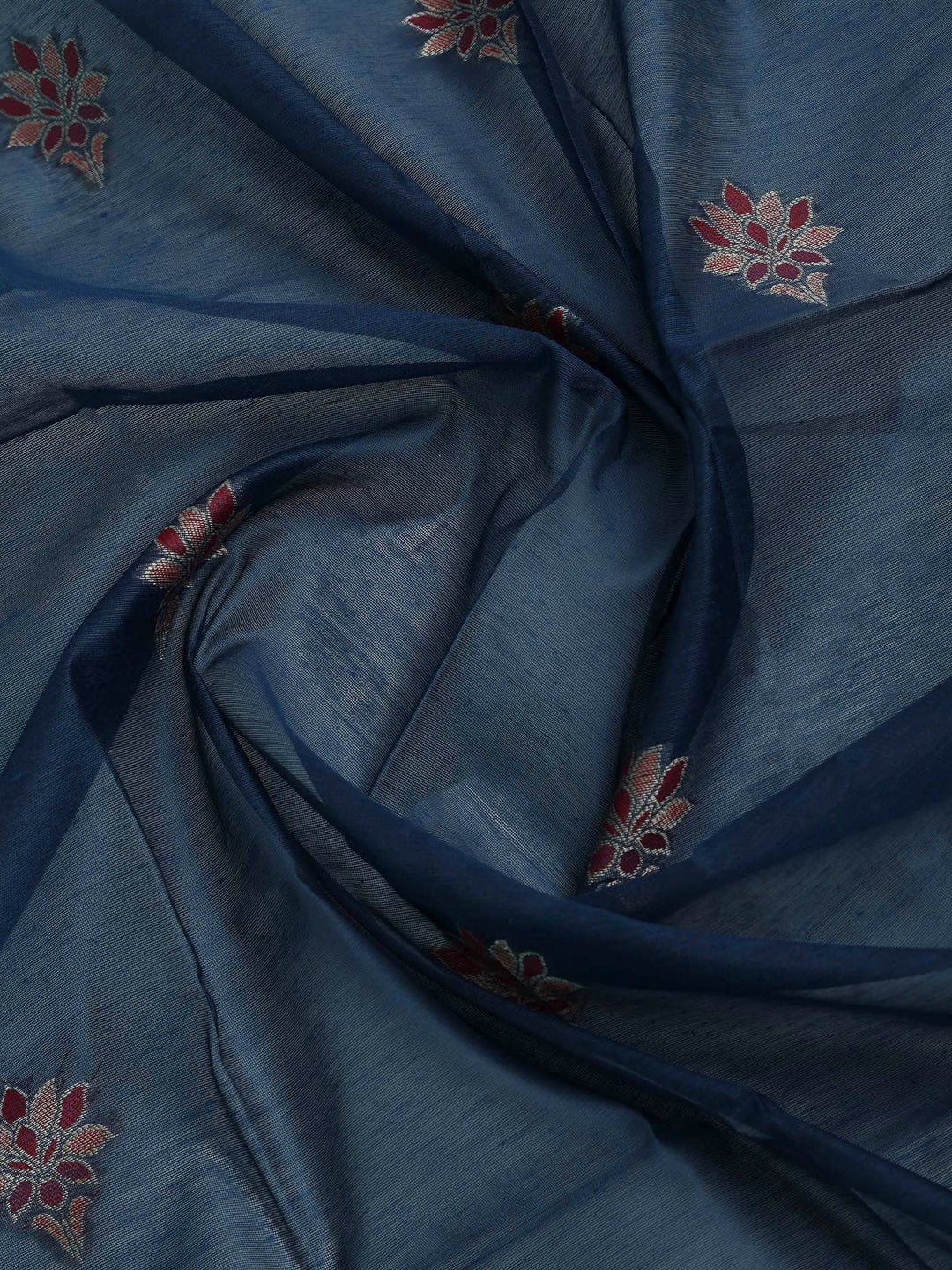 Blue Chanderi Embroidered Unstitched Dress Material