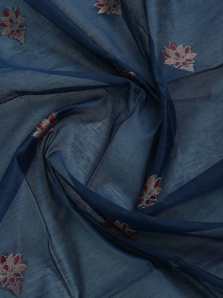 Blue Chanderi Embroidered Unstitched Dress Material