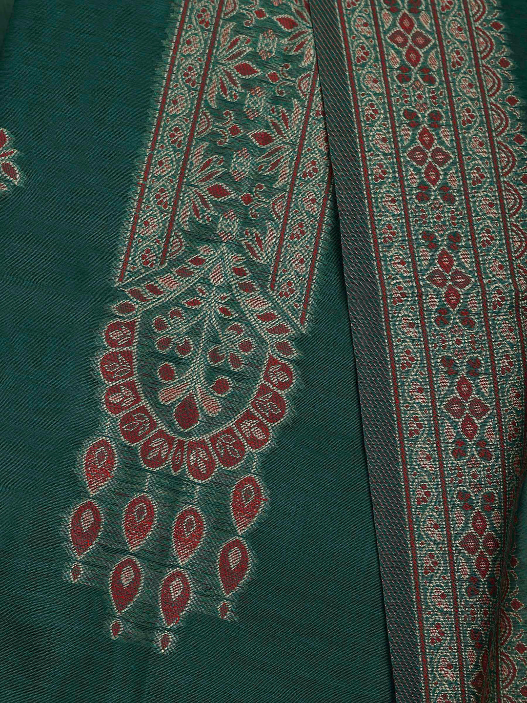 Green Chanderi Embroidered Unstitched Dress Material