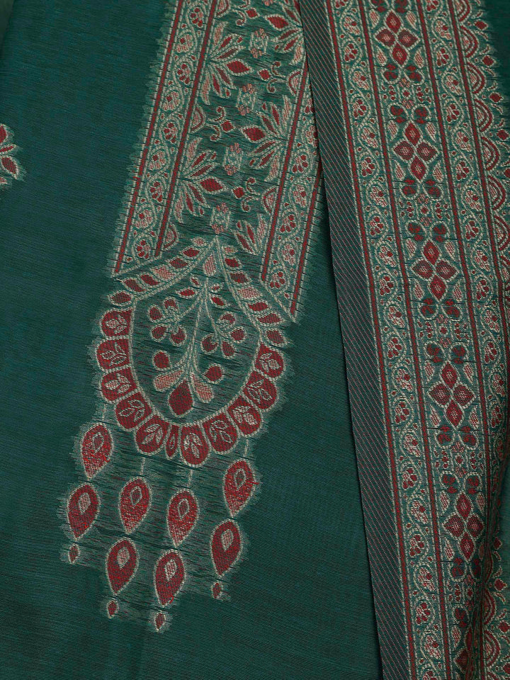 Green Chanderi Embroidered Unstitched Dress Material