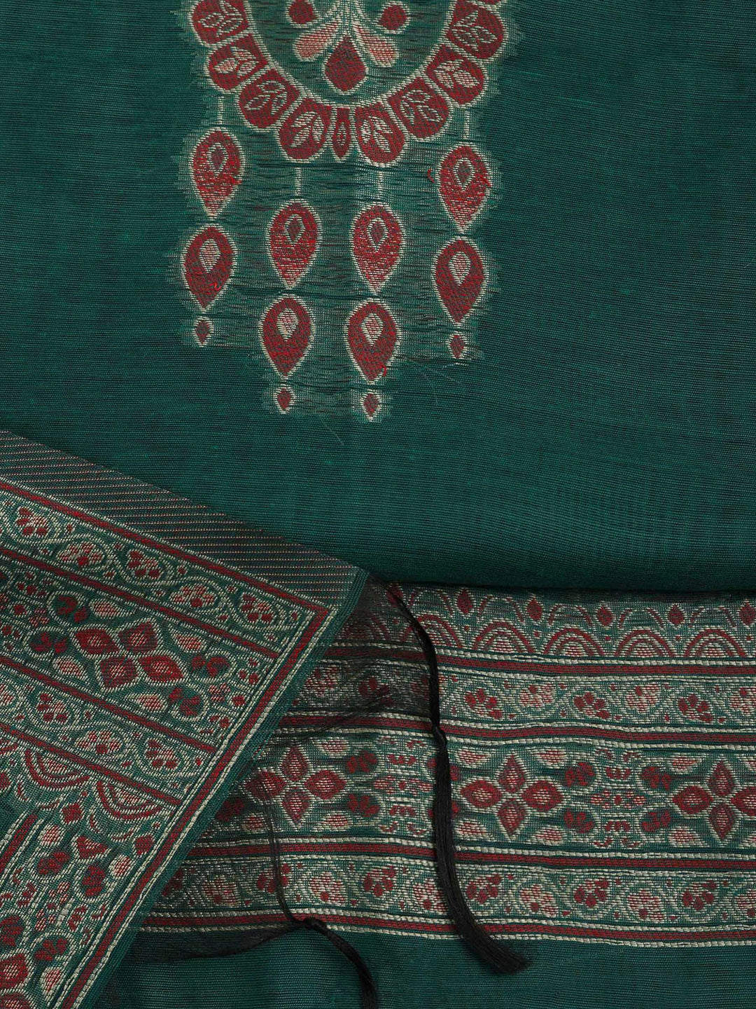 Green Chanderi Embroidered Unstitched Dress Material
