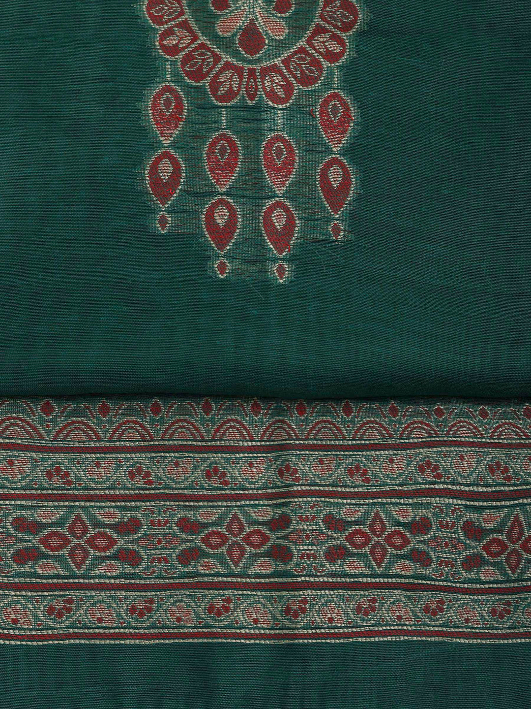 Green Chanderi Embroidered Unstitched Dress Material