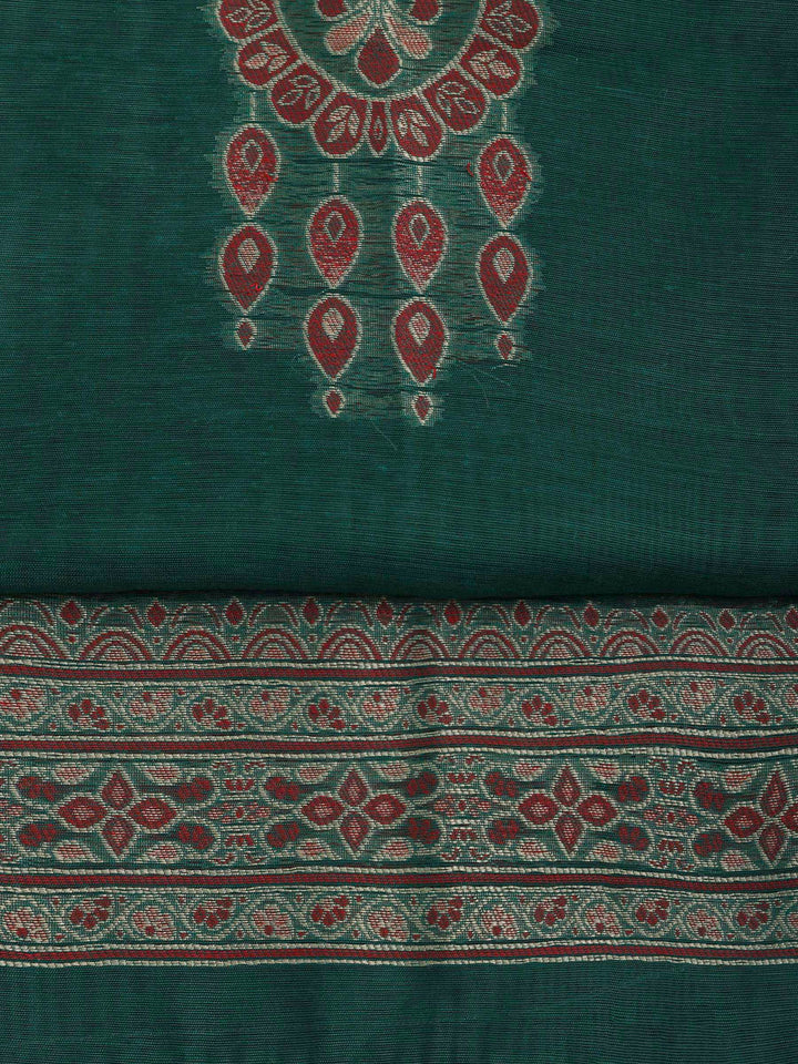 Green Chanderi Embroidered Unstitched Dress Material