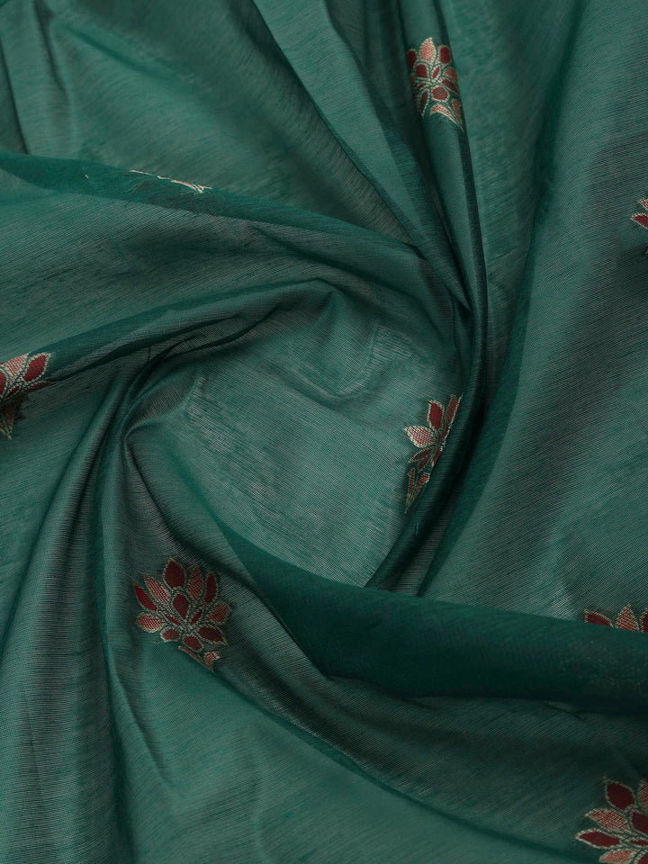 Green Chanderi Embroidered Unstitched Dress Material