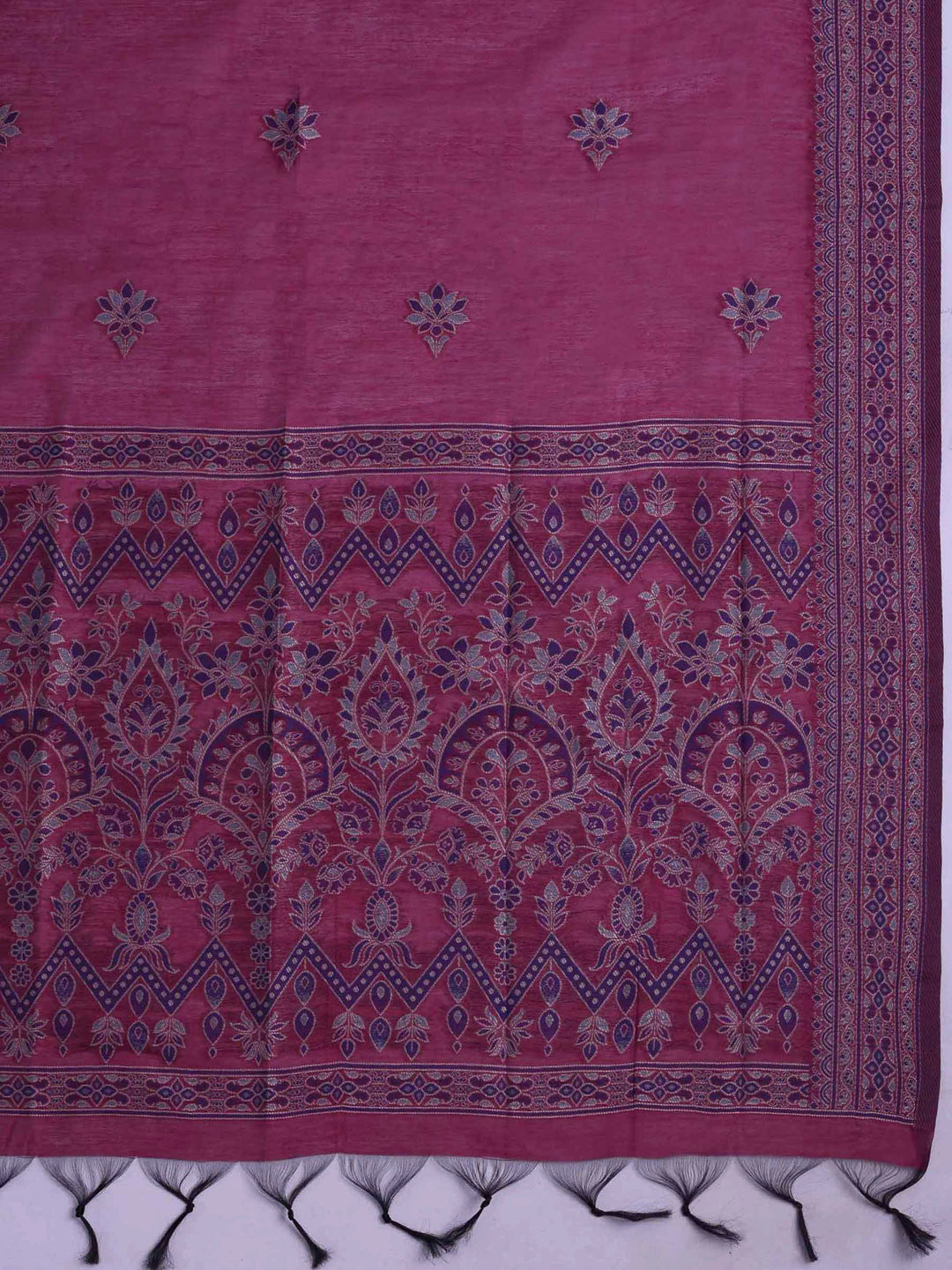 Magenta Chanderi Embroidered Unstitched Dress Material