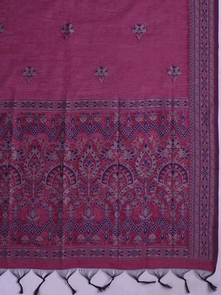 Magenta Chanderi Embroidered Unstitched Dress Material