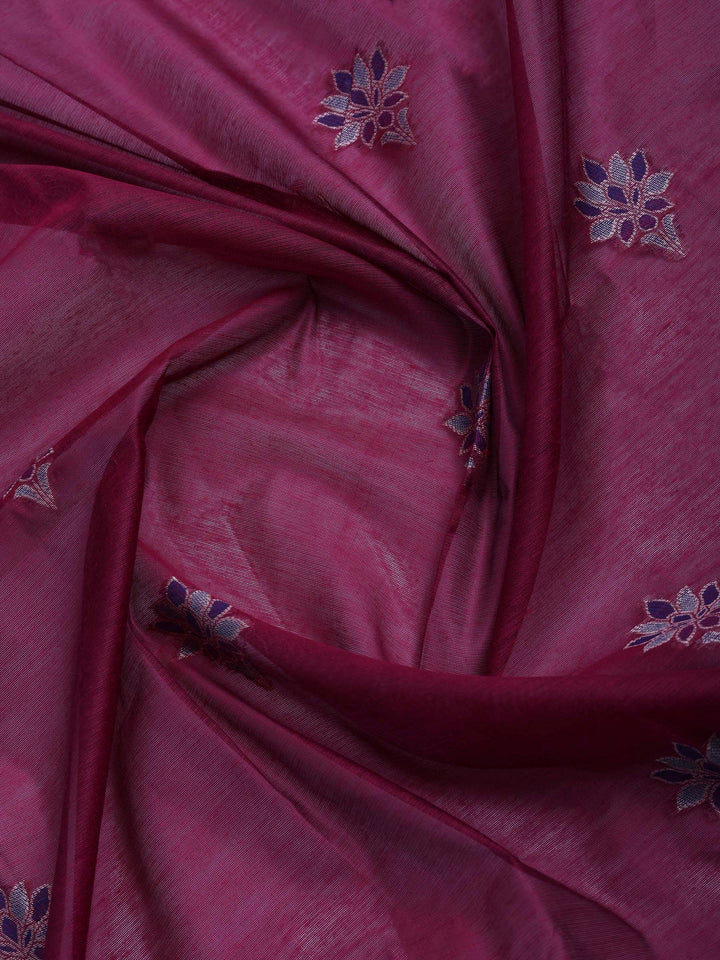Magenta Chanderi Embroidered Unstitched Dress Material