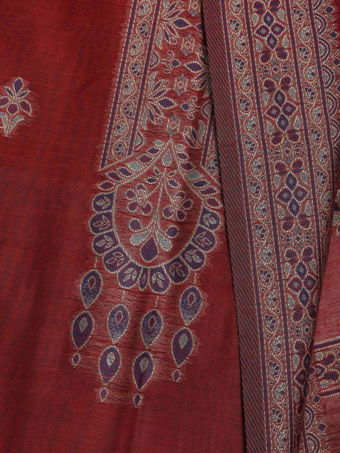 Maroon Chanderi Embroidered Unstitched Dress Material
