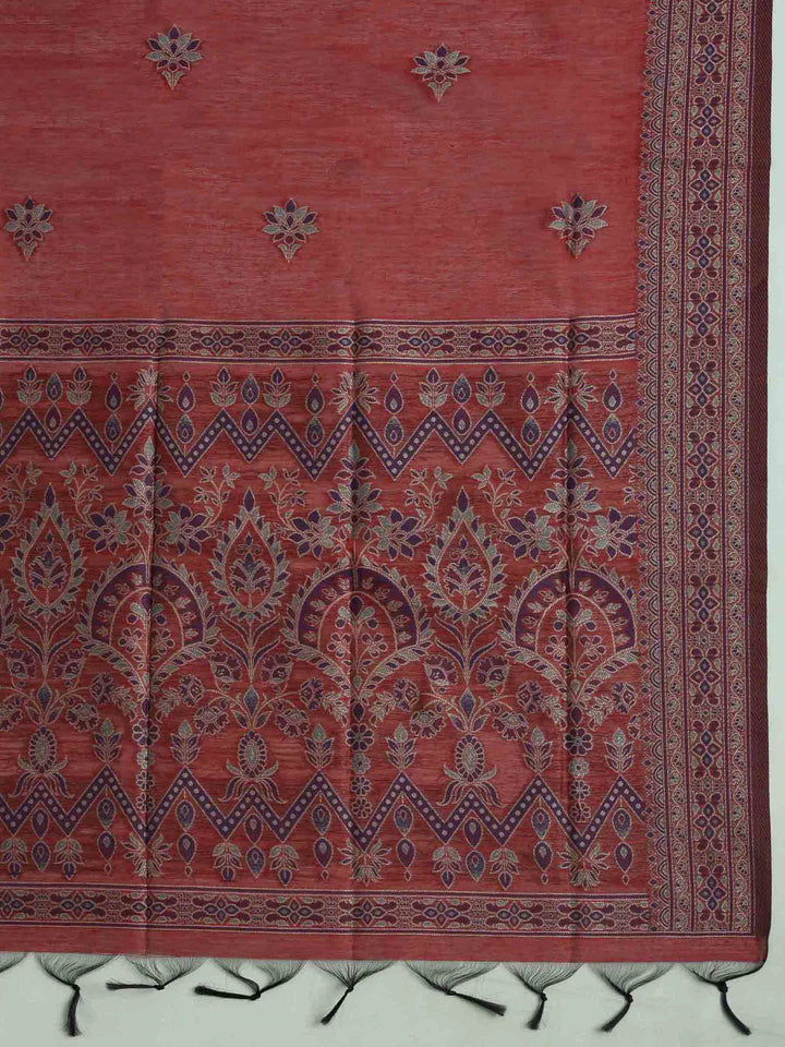 Maroon Chanderi Embroidered Unstitched Dress Material