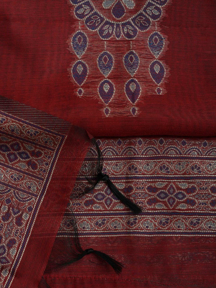 Maroon Chanderi Embroidered Unstitched Dress Material