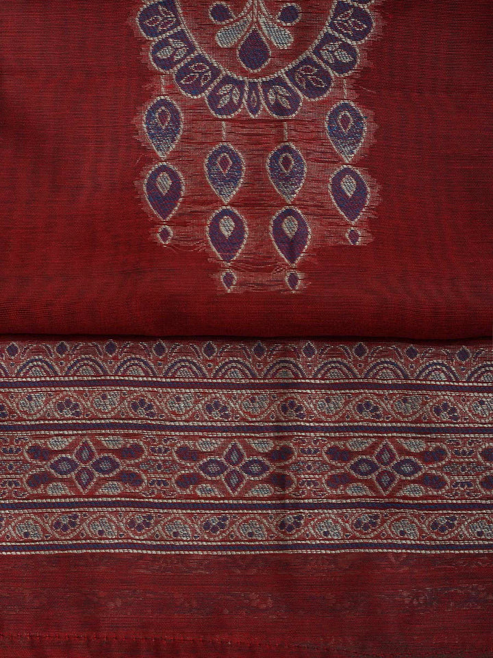 Maroon Chanderi Embroidered Unstitched Dress Material