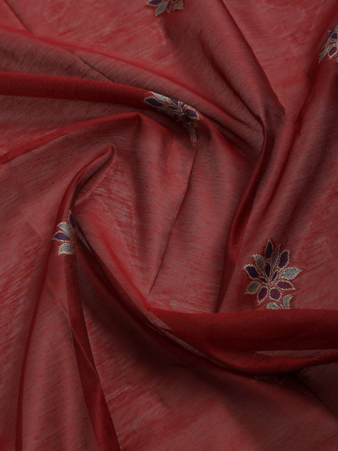 Maroon Chanderi Embroidered Unstitched Dress Material