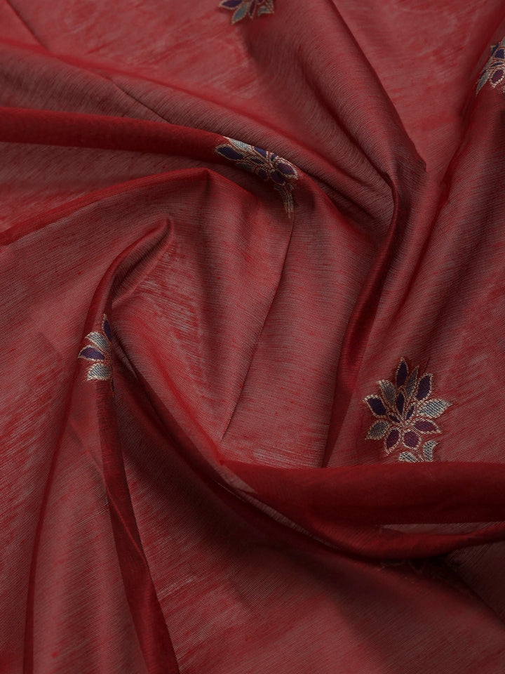 Maroon Chanderi Embroidered Unstitched Dress Material