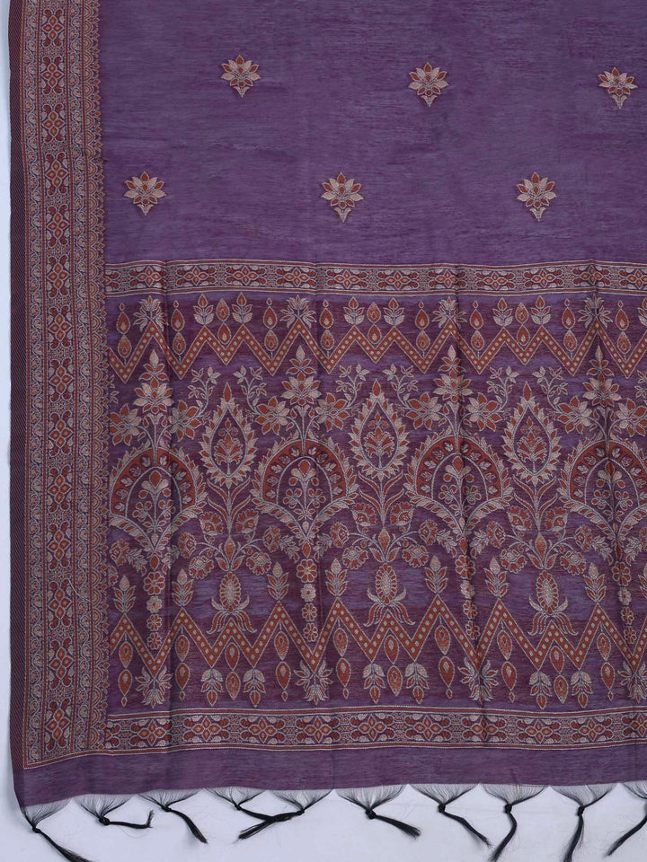 Purple Chanderi Embroidered Unstitched Dress Material