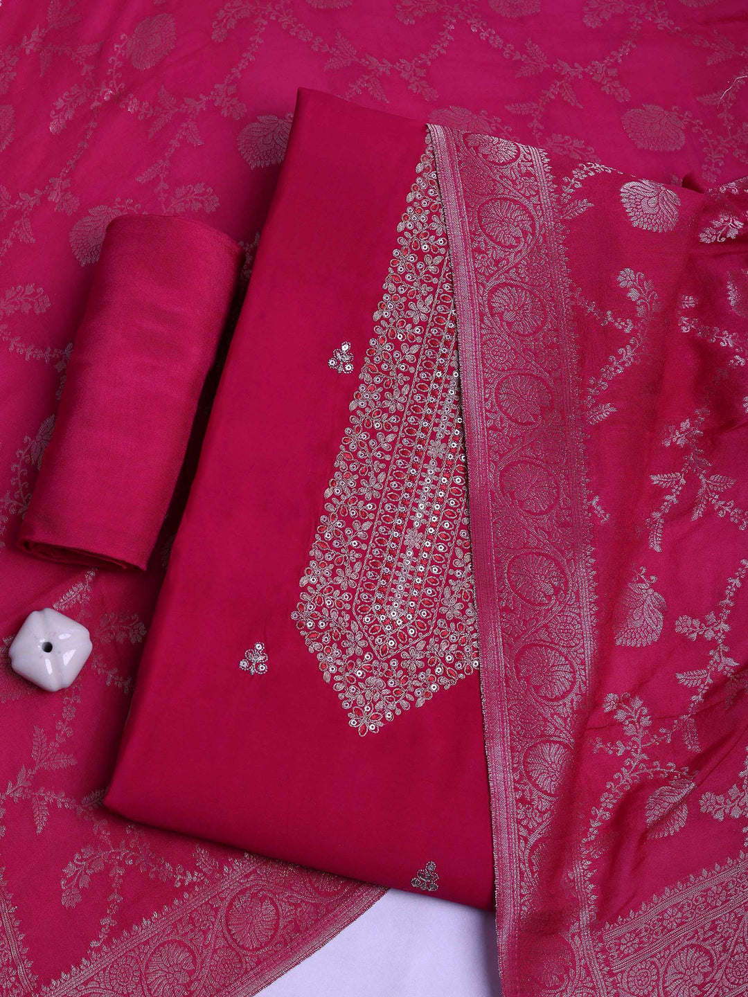 Rani Chanderi Embroidered Unstitched Dress Material
