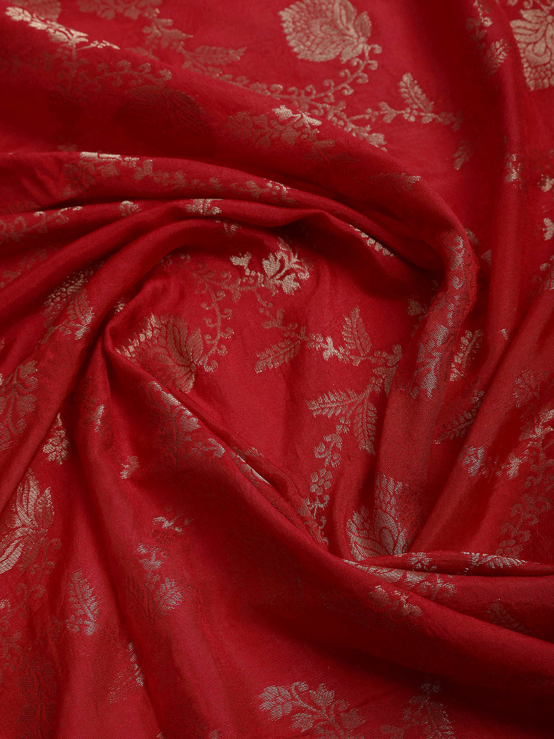 Red Chanderi Embroidered Unstitched Dress Material