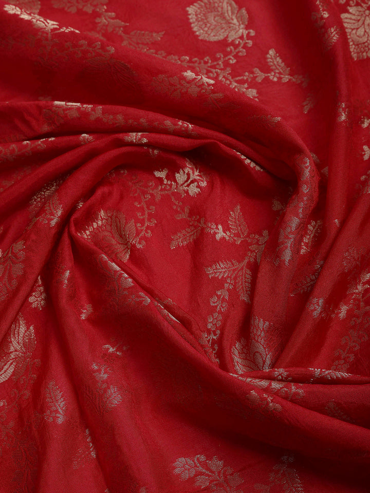 Red Chanderi Embroidered Unstitched Dress Material