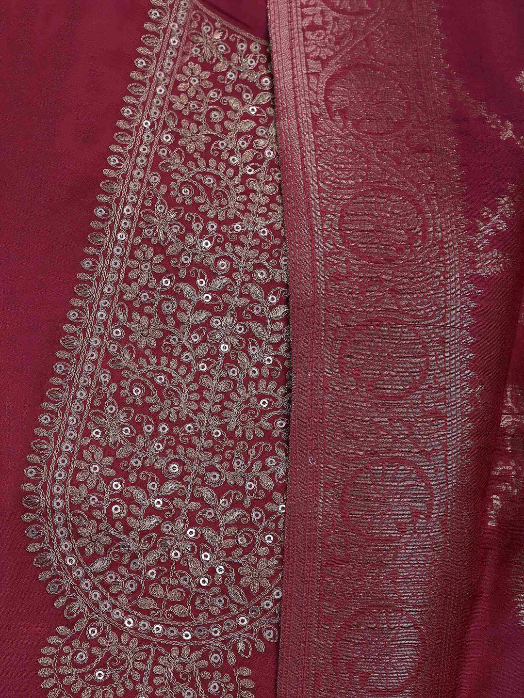 Dull Pink Chanderi Embroidered Unstitched Dress Material