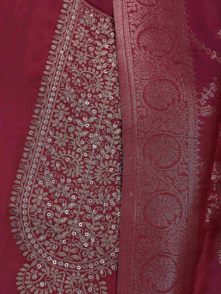 Dull Pink Chanderi Embroidered Unstitched Dress Material