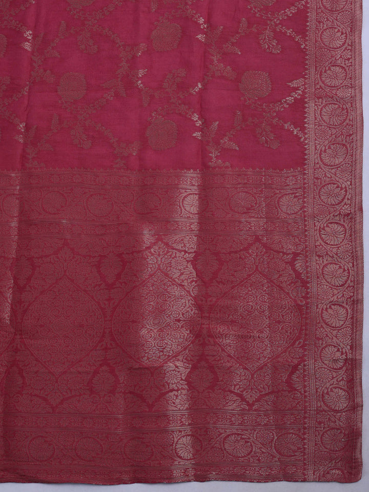 Dull Pink Chanderi Embroidered Unstitched Dress Material